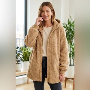 1 Madison Expedition Women’s Large Teddy Sherpa Hoodie Jacket Tan Lined L
